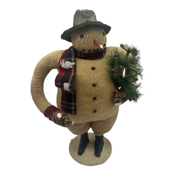 Vintage ESC Trading Cody Foster Primitive Snowman w/ Tree Folk Art 2002 14" Tall - Picture 1 of 7
